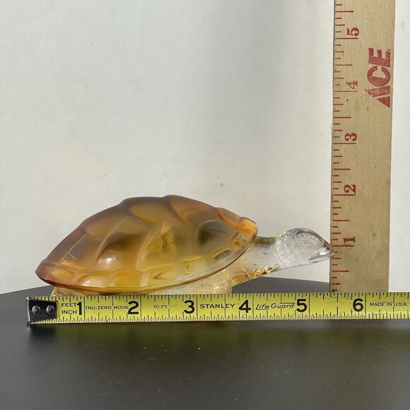 Original Signed LALIQUE French Crystal Glass "Caroline" Amber Turtle Sculpture - Picture 9 of 11